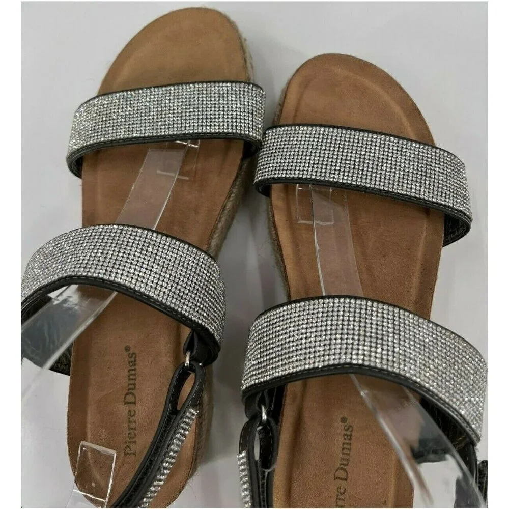Pierre Dumas Vida 2 Silver Glitter Spadrille Wedge Sandals Elegant Summer 11M